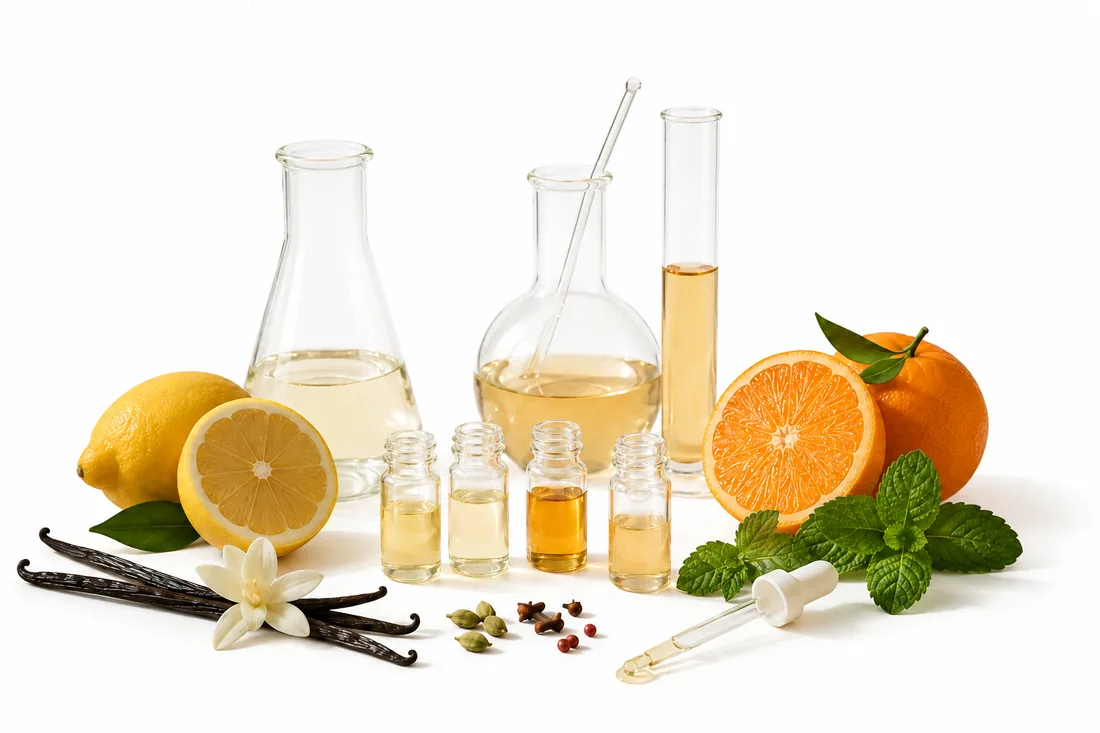 Flavour creation glassware with citrus, vanilla, herbs and natural ingredients
